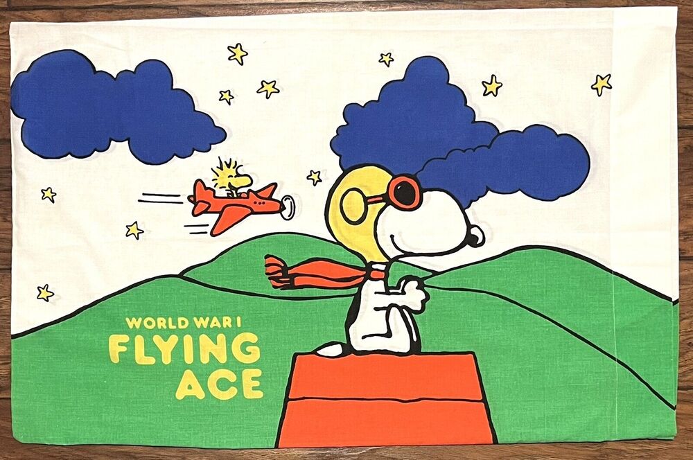 Vintage Peanuts Snoopy Standard Pillowcase World War 1 Flying Ace Sears Muslin